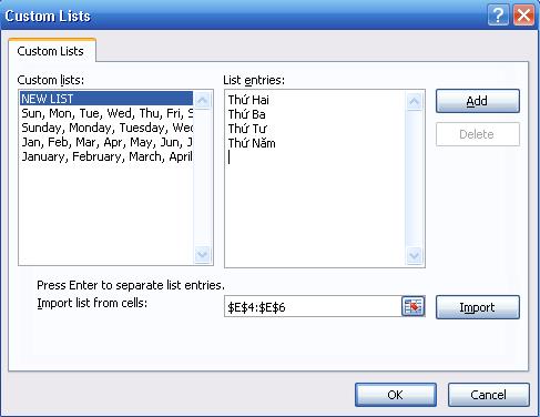 Chương 2: Xử lý dữ liệu trong bảng tính - Nhập dữ liệu theo trật tự ấn định trong khung: List Entries (phân cách nhau bởi phím Enter).