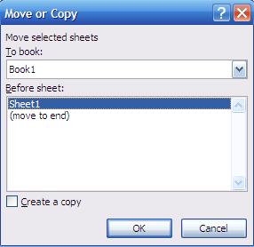Dùng Menu - Chọn một (hoặc nhóm) Bảng tính trong Workbook. - Nhấp phải chuột Move or Copy Xuất hiện hộp đối thoại Move or Copy.