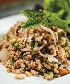 24 Lemon juice marinated minced chicken & roasted pine nuts Garlic and pepper beef (Vietnamese Luc Lac) Beef sautéed with herbs, spices and melted butter on a hotplate, served with a