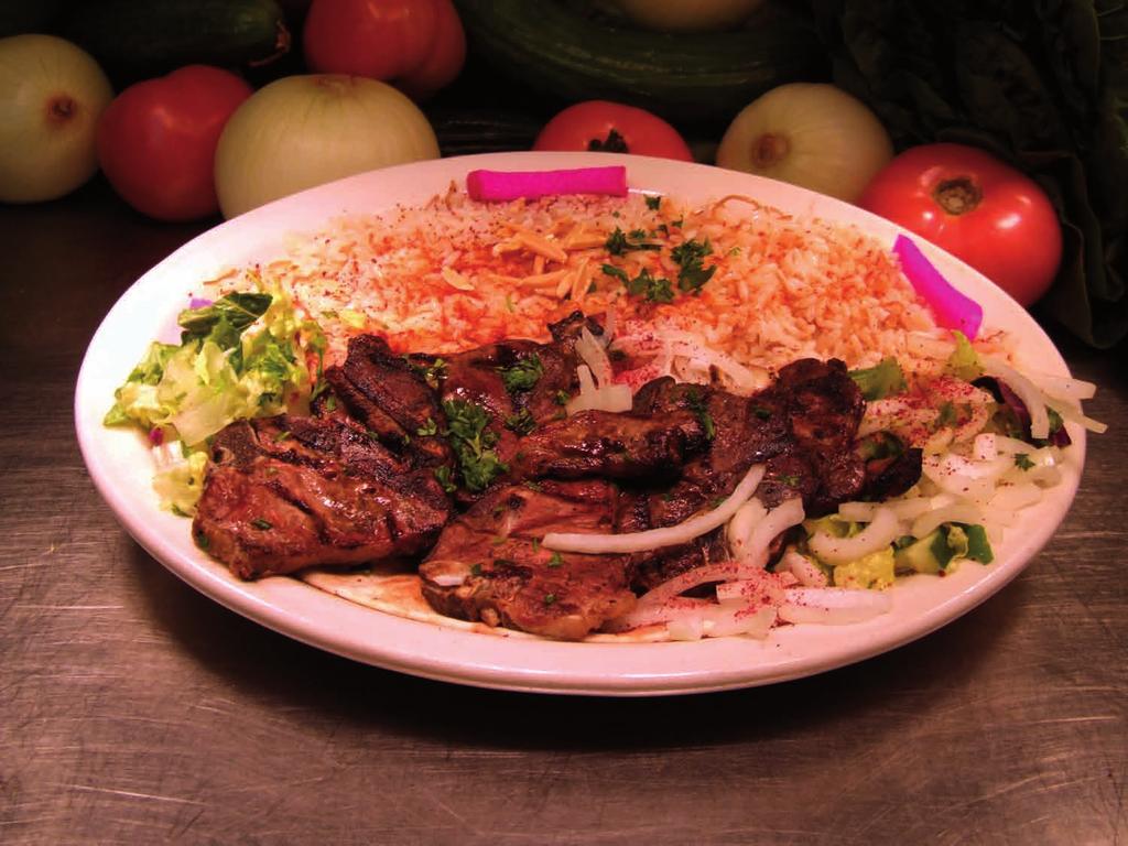 95 Char-broiled ground lamb mixed with parsley, onions and seasonings. Meat Shawarama 13.95 Marinated meat, slowly cooked on roller broiler & served w/ tahini sauce.