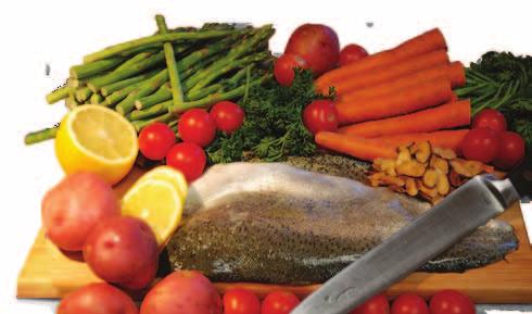 Recipes Steamed rainbow trout with spring vegetables & salsa verde (Serves 2) 4 x 150g pieces of trout Salt and pepper Sprigs of fresh dill 1 cup fresh basil leaves Sprigs of fresh rosemary 4 baby