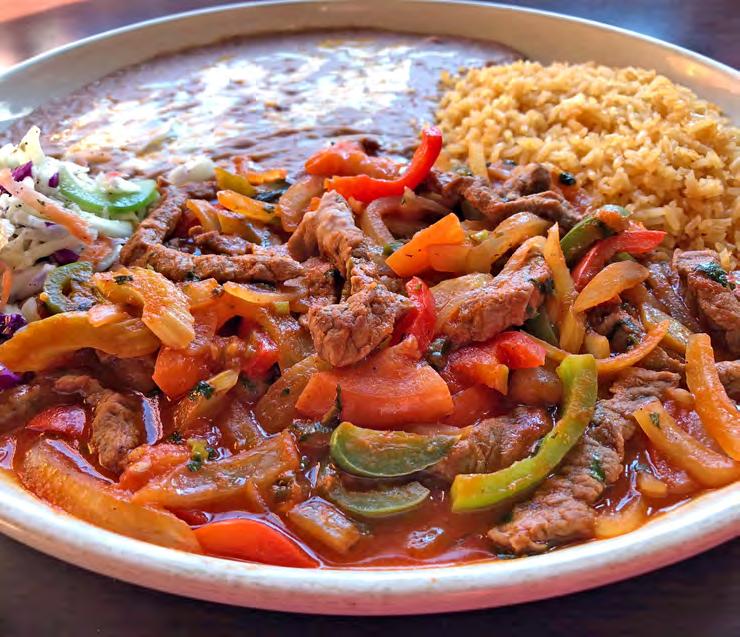 Served with rice, beans and tortillas. 18.49 Steak Picado Top sirloin cooked with tomato, onion, celery, cilantro & fresh diced jalapeno in a zesty sauce. Served with rice, beans and tortillas. 17.