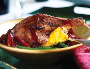 SERVES 2 Duck legs with plum sauce butternut squash and green beans GREAT FOR Autumnal suppers Ingredients: 2 Gressingham Duck legs 1 small butternut squash - peeled and diced 2 large potatoes -