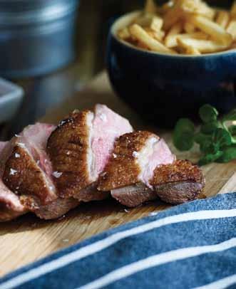 SERVES 2 Simple duck breast with fries GREAT FOR Quick and easy dining Ingredients: 2 Gressingham Duck breasts 200g oven chips Bunch of fresh watercress Method: 1.