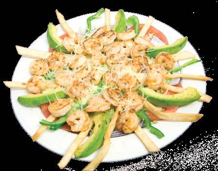 Ground beef or shredded chicken 7.99 Carnitas 8.99 GRILLED SHRIMP SALAD Sixteen spicy grilled shrimp on a bed of lettuce with fried tortilla strips, avocado, tomatoes, onions and shredded cheese. 10.