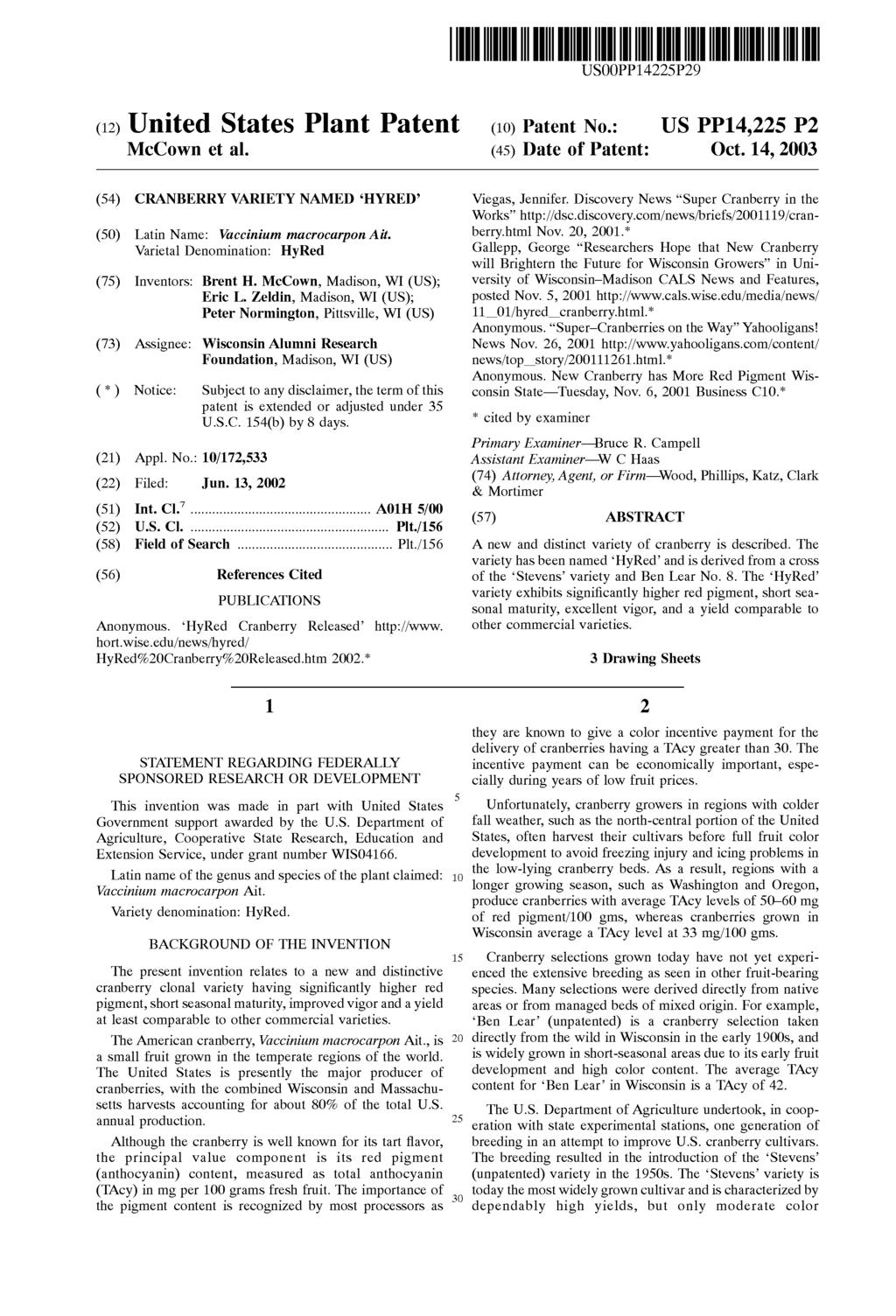 USO0PP14225P29 (12) United States Plant Patent McCown et al. (10) Patent N0.: (45) Date of Patent: US PP14,225 P2 Oct.