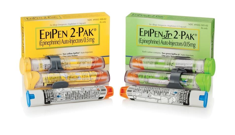 pdf The yellow EpiPen contains a single dose appropriate for people who weigh more than 66 pounds. The green EpiPen Jr. contains a smaller amount appropriate for children who weigh 33 to 66 pounds.
