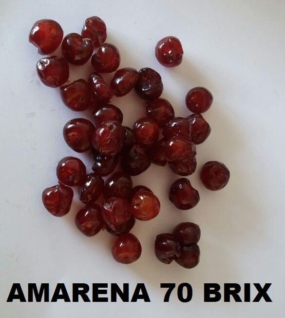 GLACE FRUITS Glace Amarena Cherry Ingridients : Amerena, sugar, glucose, citric acid, colour added E163 Physical-Chemical Properties: Brix : 70 Ph : 3 Fruit Quantity (kg) : 5 kg Packaging type : 5 /