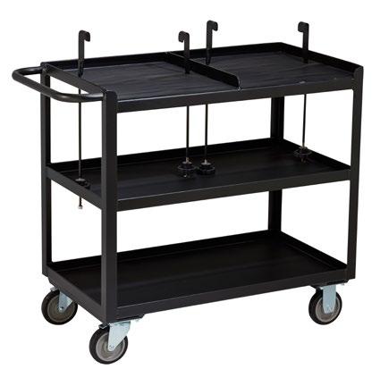 35 Liter dispensers securely in place Grooved, non-slip mats for the bottom, middle and top shelves keep items in place while the cart is moving