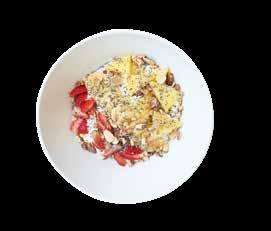 BREAKFAST BOWL INGREDIENTS: full-cream yoghurt, pineapple, strawberries, banana, toasted almonds, honey, chia seeds Chia seeds are a source of omega 3 fatty acids and are full of fiber, making them