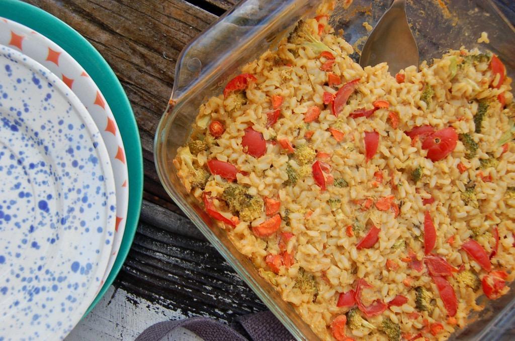 BROWN RICE CASSEROLE This is perfect if you have lots of leftover brown rice. You could also use any other grain that you happen to have.