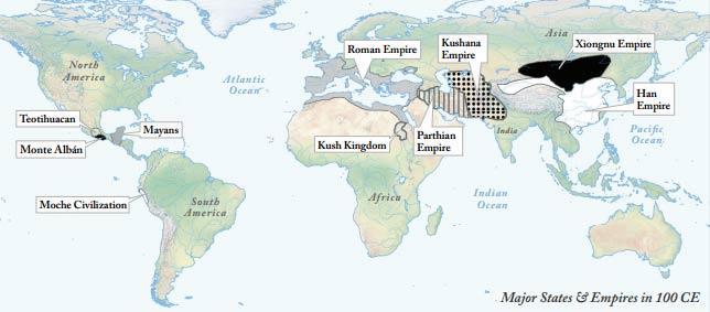 Geography The Big Picture of the World At about 100 CE, there was a nearly continuous chain of large states extending from the Atlantic to