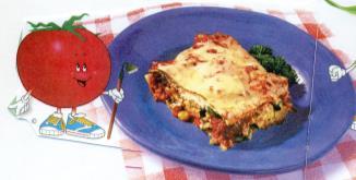 Easy Cheesy Vegetable Lasagna Makes 6 servings Ingredients: 1 cup part skim, low fat ricotta cheese 2 green onions, washed, trimmed and sliced 3 medium zucchini, trimmed, cut into 4-inch thick coins