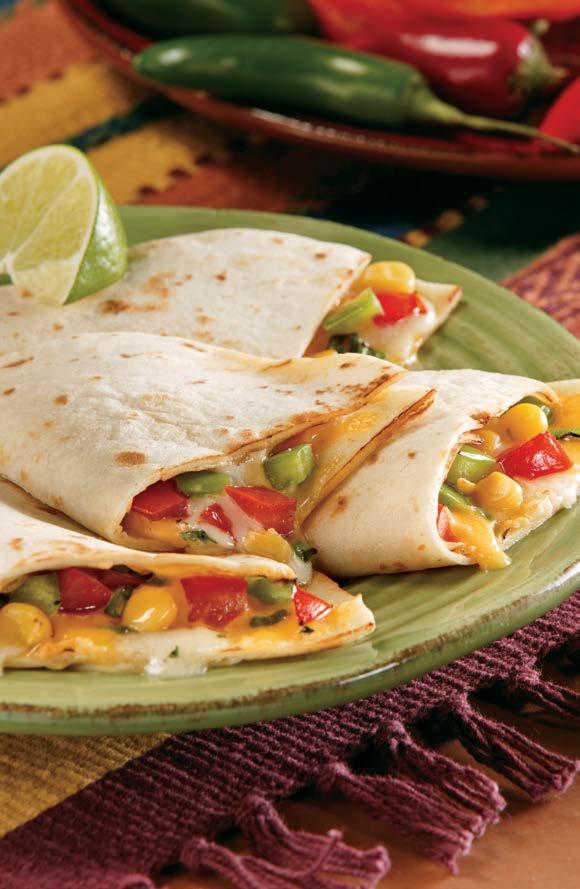 Vegetable Quesadillas These quesadillas make a great meatless meal for a healthy lunch! Serve with red or green salsa and light sour cream.