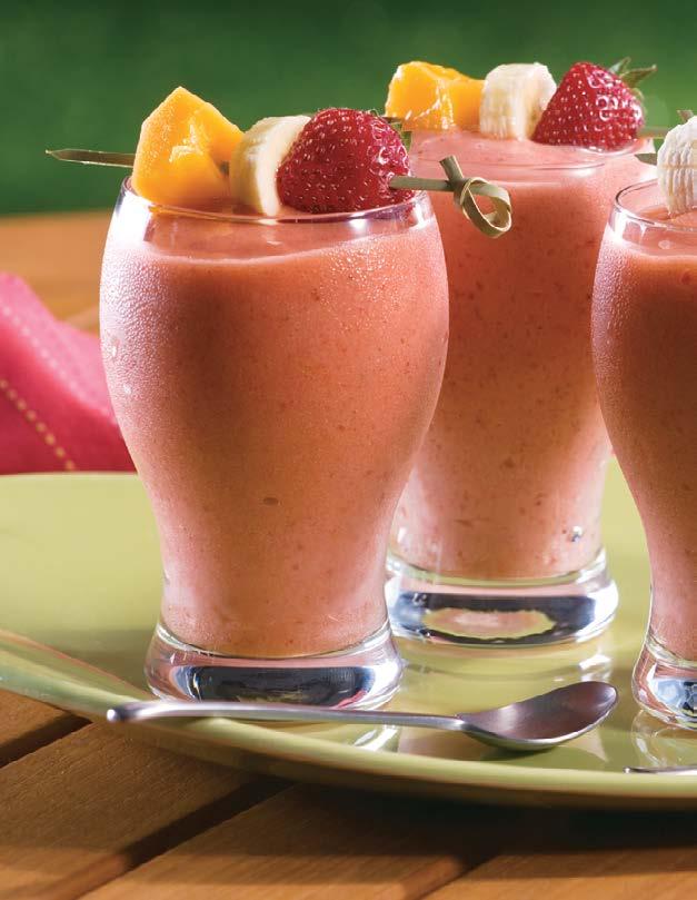 Paradise Freeze This dessert is simple to make, using just a few ingredients and a blender. 1 large banana 2 cups strawberries 2 ripe mangos, chopped ½ cup of ice cubes 1.