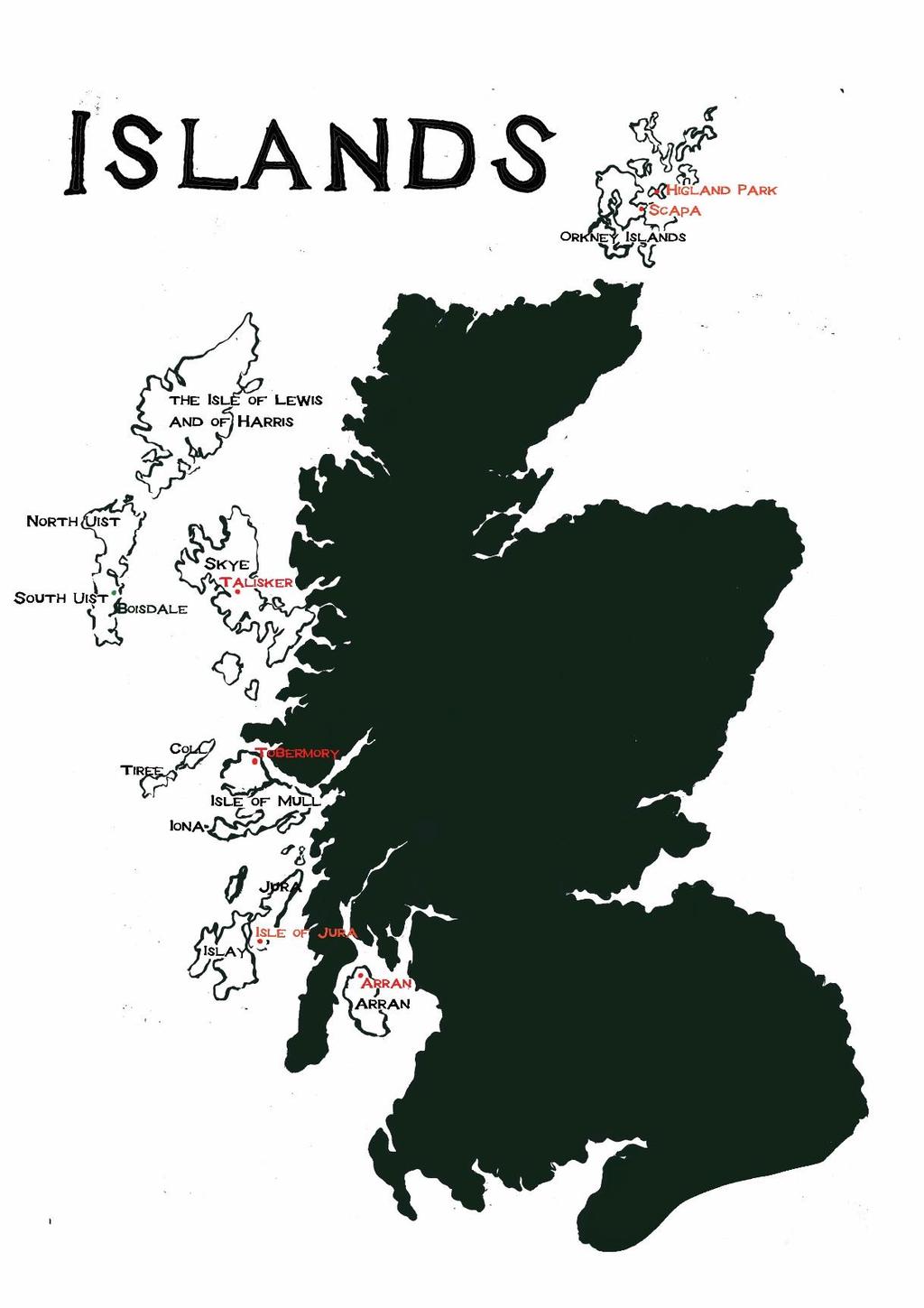 Island single malts is a general term for single malt Scotch whiskies produced on the islands around the perimeter of the Scottish mainland.
