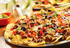 Five Star Tavern Eat, Drink, Laugh & Play Appetizers Nachos Loaded Nacho chips piled high with shredded Jack- Cheddar cheese, or Nacho cheese, onions, sliced olives, diced tomatoes, refried beans &