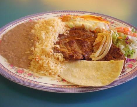 Served with rice, delicious beans, a small salad and warm tortillas...$14.49 Chile Verde: Tender pieces of pork meat, sautéed in a green chilli sauce.