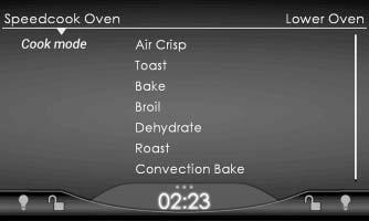 The Speedcook Oven 8. The touch screen will then display these options: "Save to favorites," "Repeat Cook," or "Main menu." You can choose one of these options.