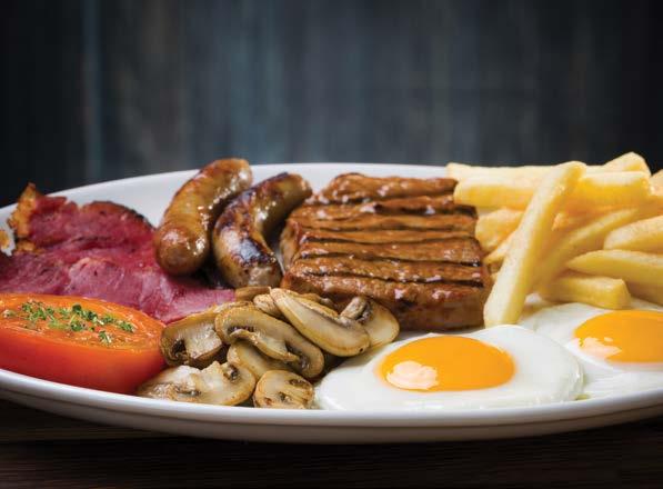 SERVED UNTIL 11AM. BREAKFAST MENU SPUR S CLASSICS RANCH BREAKFAST 84.90 2 Fried eggs, 2 slices of grilled spiced beef, steak (100g), fried tomato, 2 beef sausages or farm-style wors and mushrooms.