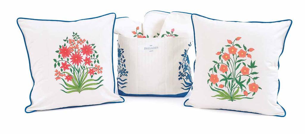 Multi-Coloured Mughal Flower Pillow singles Jaipur hand-block printed,