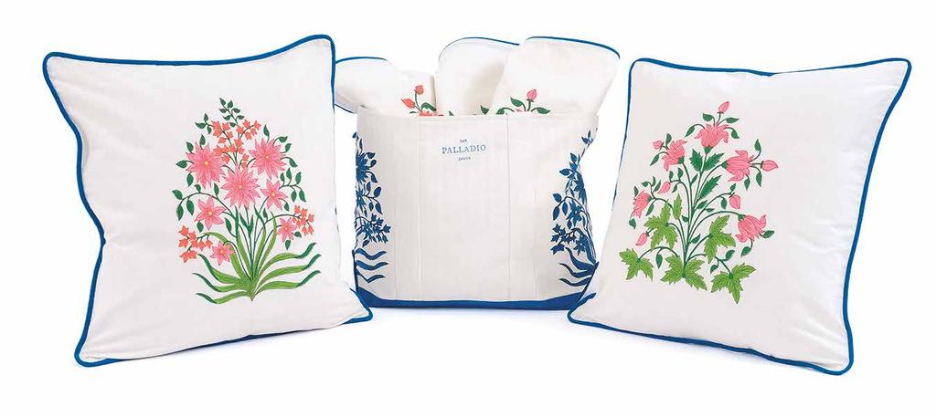 Multi-Coloured Mughal Flower Pillow singles Jaipur hand-block printed,