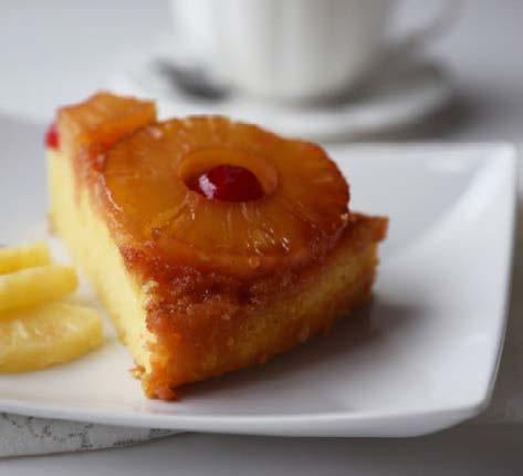 Pineapple Upside-Down Cake Dessert Melt the butter, place in the bottom of the cake pan and sprinkle with brown sugar.