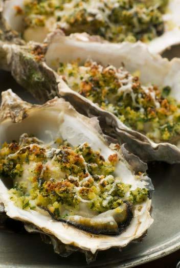 Oysters Rockefeller Starters oz unsalted butter garlic cloves, minced oz Panko bread crumbs shallots, finely chopped fl oz Pernod cups chopped fresh spinach tbsp olive oil ¼ cup grated Parmesan tbsp