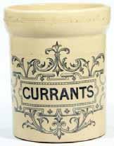 2 lb, straight sided off white stoneware jar. 143 Jar Fowlers Patent Vacola No. 15 Home Preserving Jar. Clear. Quite a rare variety in this size. 144 Jar Currants in fancy badge.