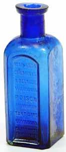 7) $30-40 203 Poison Beware Poison. 4 oz, cobalt. Adelaide made bottle.