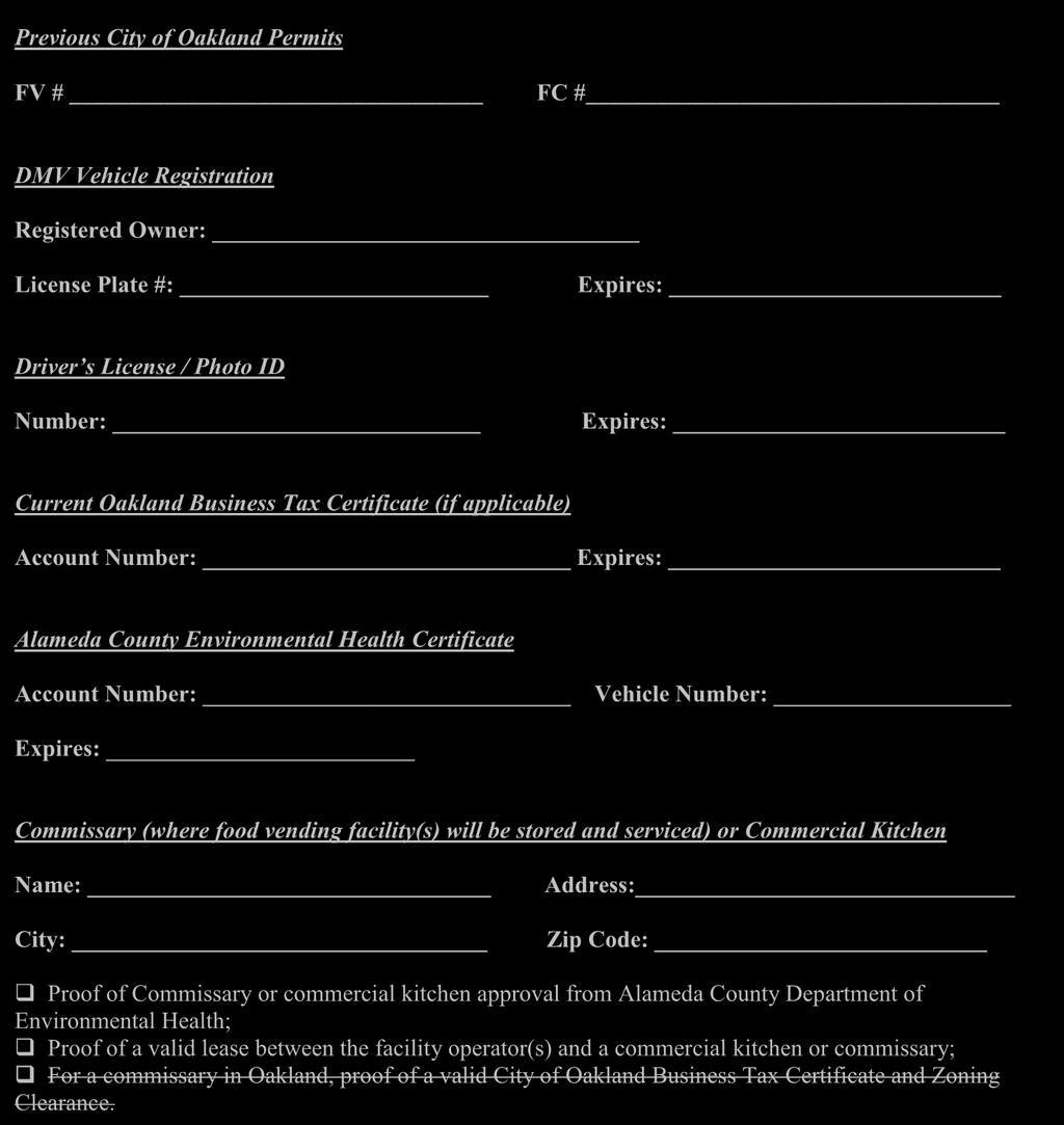4. OTHER REQUIRED INFORMATION Previous City of Oakland Permits FV # FC #.