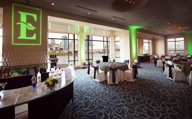 Our Captain's View room is perfect for rehearsal dinners, and holds up to 50 guests. This spectacular room has windows on 2 sides, and overlooks the Cincinnati skyline and Roebling Bridge.