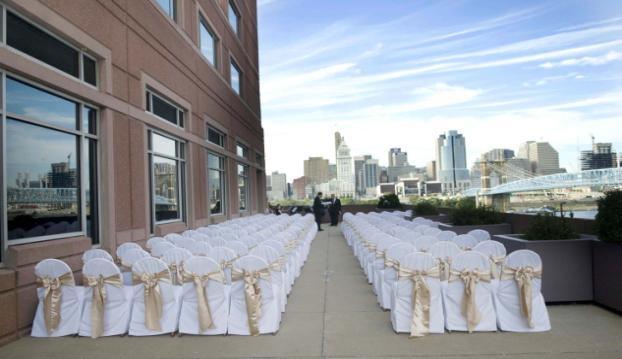 Our Roebling Ballroom accommodates up to 220 guests with a dance floor and round tables with black or white linens.