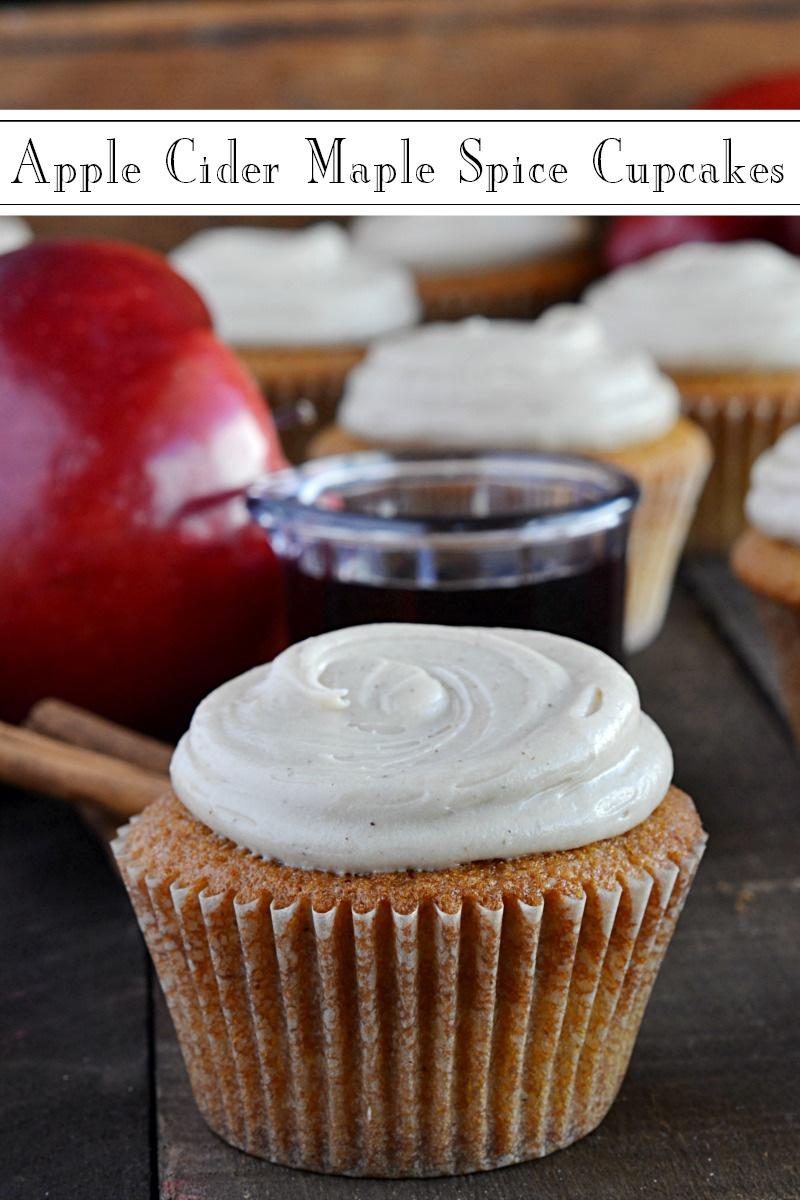Ingredients (Makes 24 cupcakes) 1 spice cake flavored cake mix 3 large eggs 1 1/3 cups apple cider For the Maple Frosng: 1 (8 ounce) cream cheese, so$ened 1/2 cup unsalted bu%er, so$ened 1/2 cup