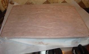 Step 10 - Cool and peel Cool the cake for 5 minutes, then invert onto a linen towel dusted with confectioners' sugar (or