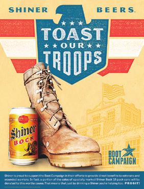 Since 2011, the Toast our Troops program has raised over $625,000 for the Boot Campaign, with the mission, to promote patriotism for America and our military community, raise awareness of the unique
