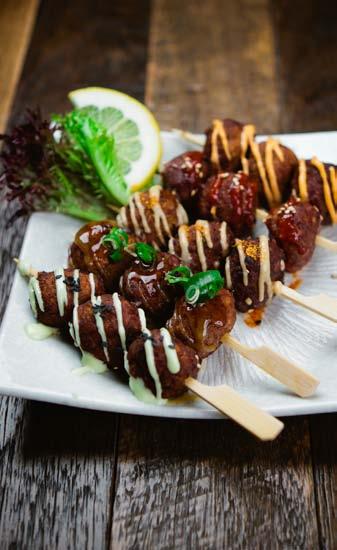 5 5 chicken ball skewers topped with different flavours 3 Tsukune 3.