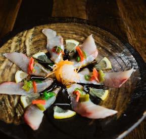 pieces 5 sake aburi sashimi 15 Slices of salmon lightly seared with hot sesame oil, ponzu soy, ginger, spring