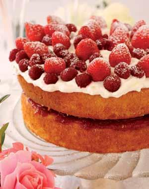 Also spread top of cake with the jam. Beat the cream until stiff and flavour with vanilla essence and castor sugar to taste.