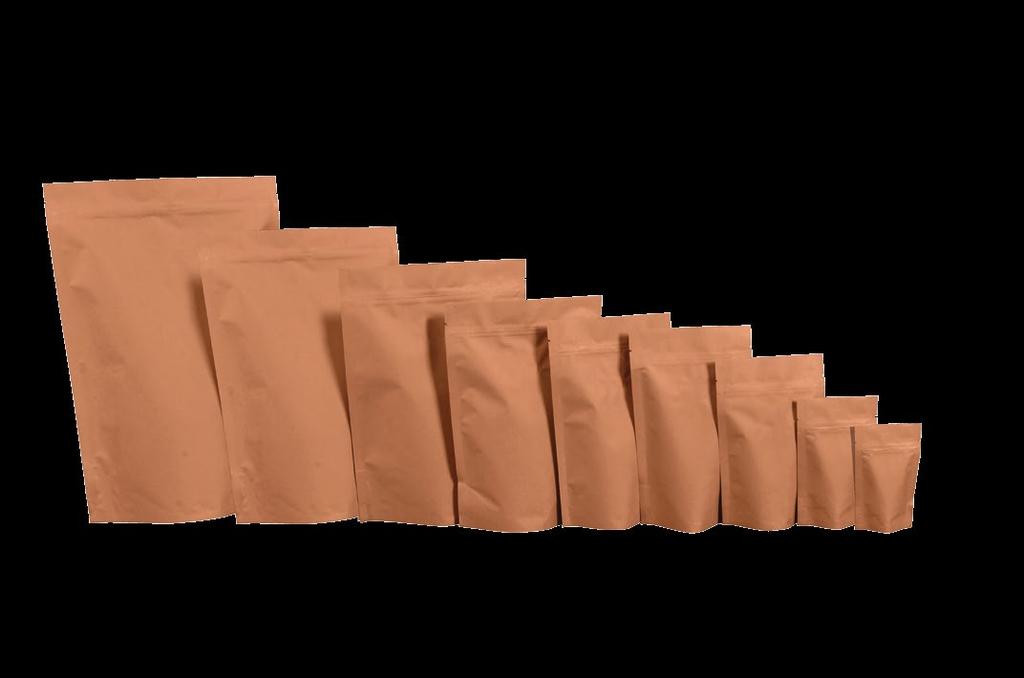 8 Brown paper stand up pouch with zipper : Stand up pouch with zipper is now available in brown paper on the top. This packaging looks completely natural and has that complete earthy look.