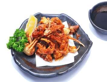 Yaki Kani Karaage / Soft Shell Crab Cheese Tamago T04 T0 Tempura Moriawase Ebi ( 2 pc ), Taraba Kani ( 2
