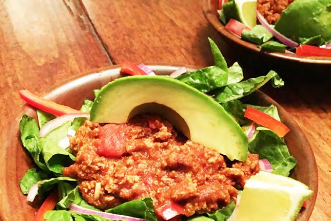 SALADS Turkey Taco Salad with Rich Hearty Turkey Chili Turkey Taco Salad Prep Time: 5 minutes - Yield: 4 servings 6 cups Rich and Hearty Turkey Chili (1-1 2 cups per person) 1 large or 2 small heads