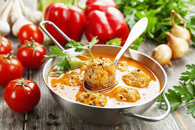SOUPS Spicy Meatball Soup Prep Time: 15 minutes - Cook Time: 25 minutes - Yield: 4 servings Smoked paprika and cayenne pepper give this soup an extra kick.