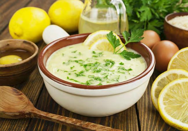 SOUPS Greek Style Lemony Chicken Soup Prep Time: 15 minutes - Cook Time: 30 minutes - Yield: 4 servings 3 cloves garlic, minced 1 large onion, chopped 2 carrots, chopped 2 leeks, white part only,