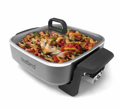 KITCHEN ELECTRICS 17 DEEP SKILLETS. Deep skillets have non-stick interiors and adjustable temperature control. Tilt feature for easy draining.
