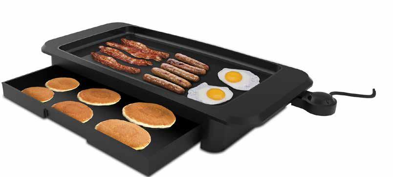 Built-in warming drawer keep food warm until ready to serve. Cast aluminum construction provides even heat distribution.