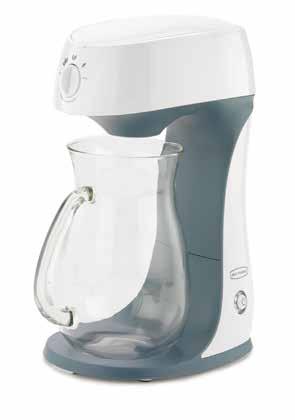 26 KITCHEN ELECTRICS IT400 ICED TEA MAKER Uses bagged or loose tea. Includes sweetener chamber. Brew-strength selector. 2.5-qt. glass pitcher. IT500 ICED TEA MAKER Adjustable brew-strength selector.