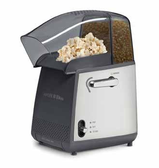 Just press the chrome lever to dispense your desired portion of popcorn, then press the switch to start popping.