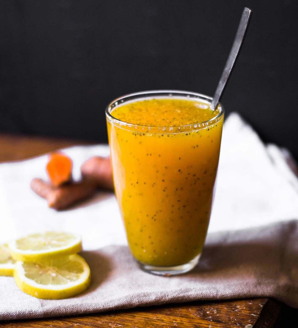 PINEAPPLE CHIA FRESCA This juice has many beneficial elements including turmeric which is a powerful anti-inflammatory, along with chia seeds to increase satiety during your detox, as well as fiber