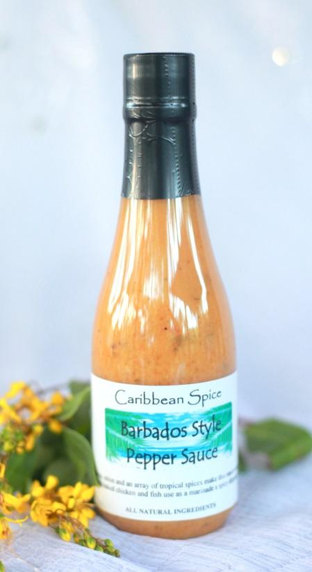 Barbados Pepper Sauce Order Barbados Style Pepper Sauce here! This sauce is tangy and spicy! Barbados Style Pepper Sauce is based on green papaya and onion, so it tastes so fresh right out the bottle.